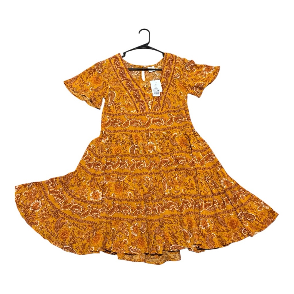 BILA Boho Paisley Mini Dress Marigold Flutter Sleeve NWT XS